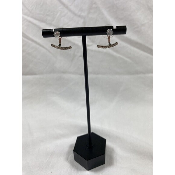 Silver Tone Faux Diamond Studs with Rhinestone Bar - Picture 5 of 7